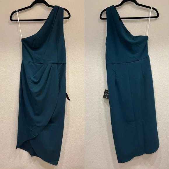 NWT Lulus So Flirty Hunter Green One-Shoulder Cutout‎ Asymmetrical Dress - Picture 6 of 10